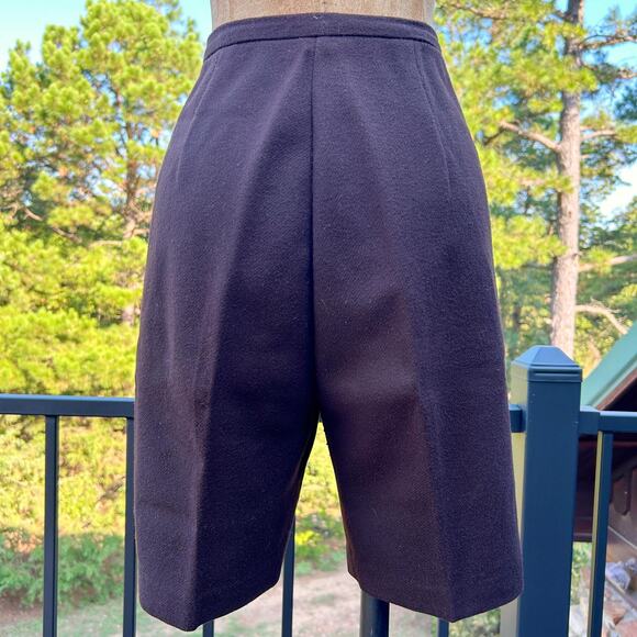 Vintage 60s Brown High Waist Faux Wool Minimalist Bermuda Pedal Pusher Shorts - Picture 4 of 5